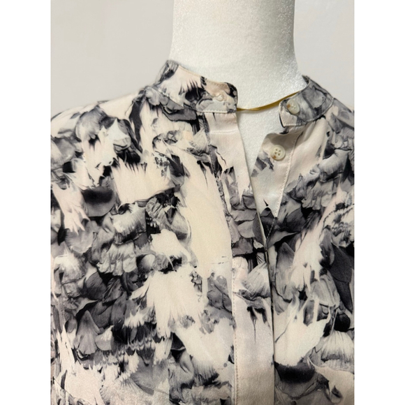 ALLSAINTS Button Down Silk Shirt Size one size Off-White Black Abstract Print - Picture 7 of 12